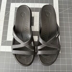 Crocs Patricia II Black Womens 9 Sandals Wedge Comfort Strappy Beach Lightweight
